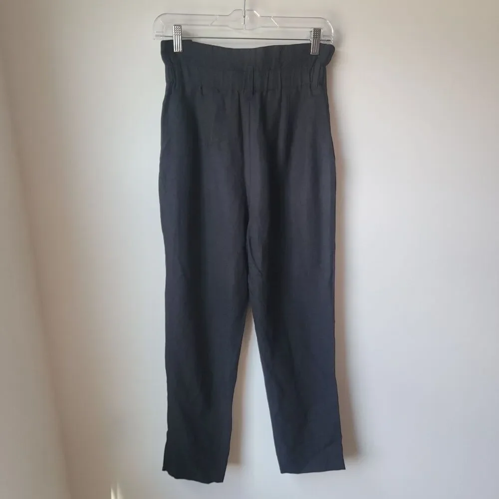 Hm Paperbag Pants‎ Size 4 Black Linen Viscose Blend Tapered